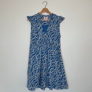 Banjanan Ellian Blue Folk Floral Cotton Voile Ruffle Day Dress (S)